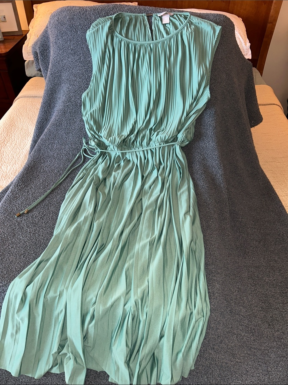 H&M Pleated Sleeveless Maxi Dress in Mint Green